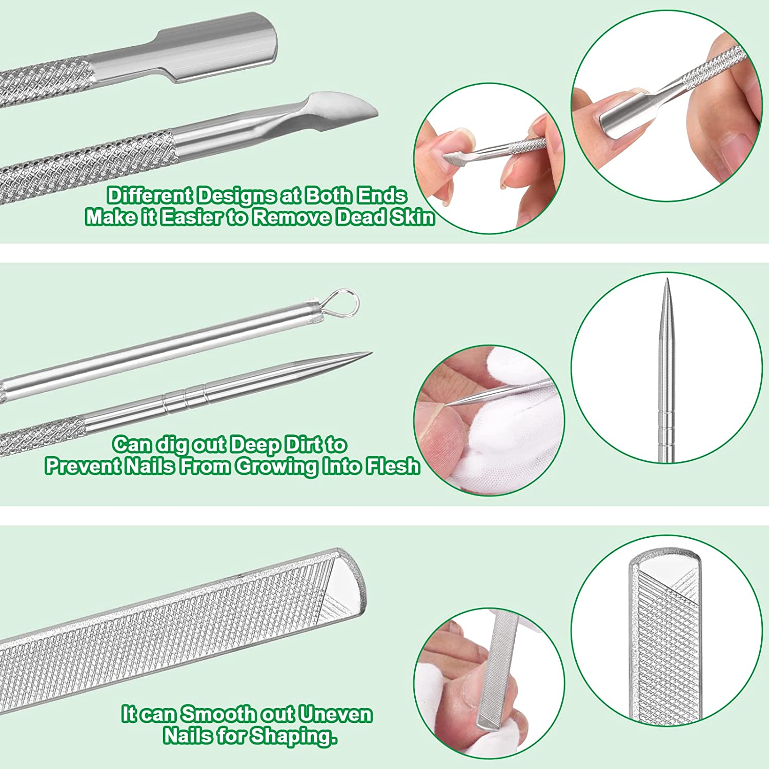 6-Pack Ingrown Toenail File and Lifters, Professional Surgical Stainless Steel Ingrown Toenail Removal Tool Kit, Manicure Treatment Pedicure Under Nail Cleaner Correction Polish Pain - Image 5